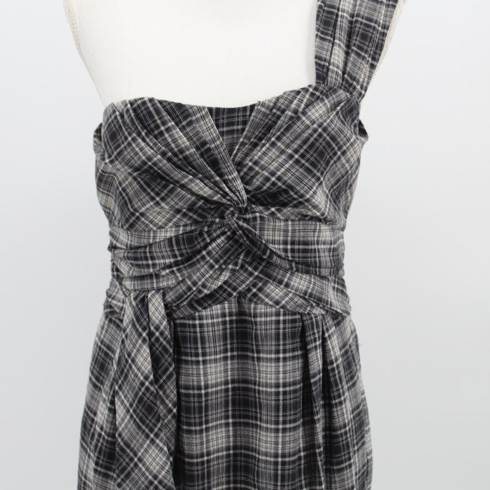 New Nanette Lepore Plaid One Shoulder Plaid Mini Dress Knotted Waist Black 4 - Picture 2 of 6